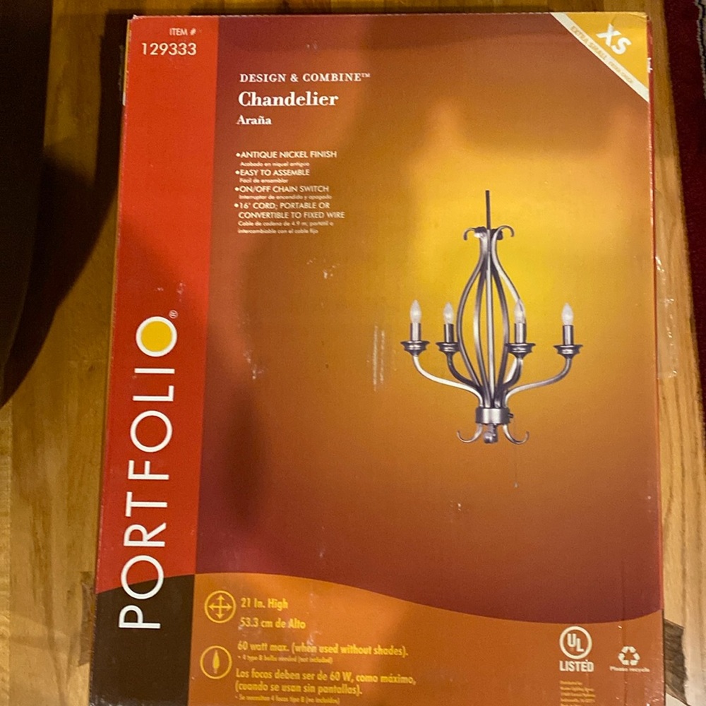 Small Chandelier. New in Box. Nickel Finish.